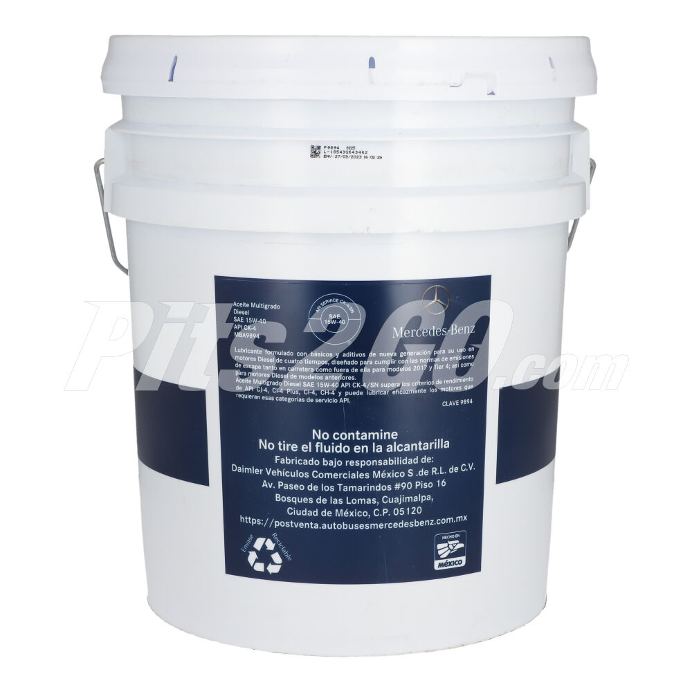 Aceite para motores a diésel multigrago SAE 15W-40 API CK-4, cubeta 19 litros image number 3