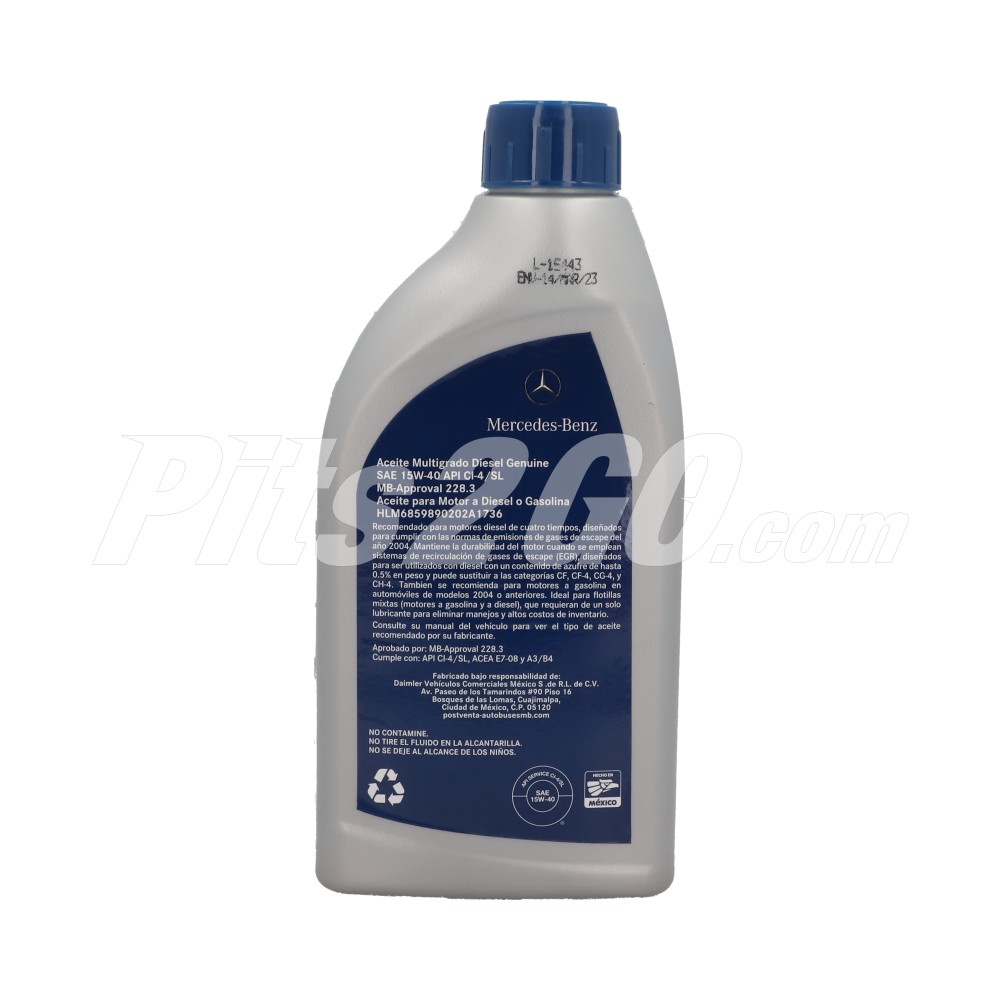 Aceite para motores a diésel o gasolina SAE 15W40 API CI-4/SL, 946 ml image number 3